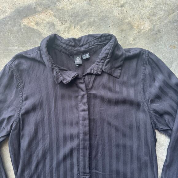 Volcom Romper Long Sleeve Women's M Black Striped One Piece Collared Jumpsuit - Picture 3 of 14